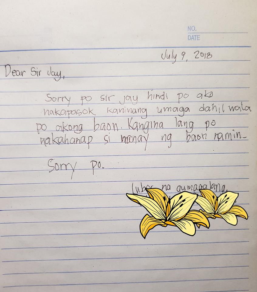  Sorry Po Sir Jay Hindi Po Ako Nakapasok This Viral Letter Of A 